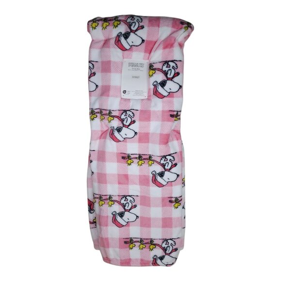 Peanuts Snoopy Woodstock Pet Throw Blanket By Berkshire Christmas Pink Plaid - Picture 6 of 12